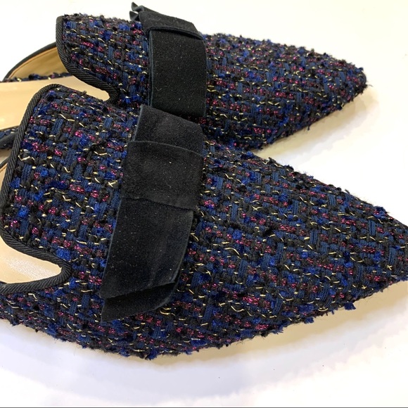 Ann Taylor | Elsie Blue Tweed Bow Mules 7.5 - Picture 5 of 8
